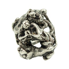 Handgefertigter dreidimensionaler Juda und die Löwen Sterling Silber Judaica Ring