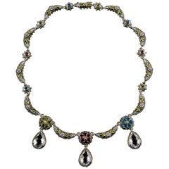 Handmade Three Drop Multi-Color and White Topaz Drop Necklace