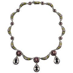 Handmade Three Drop Rhodolite Garnet and White Topaz Necklace