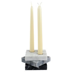 Handmade Three Levels Squared Candle Holder in Tricolor Marble and Brass