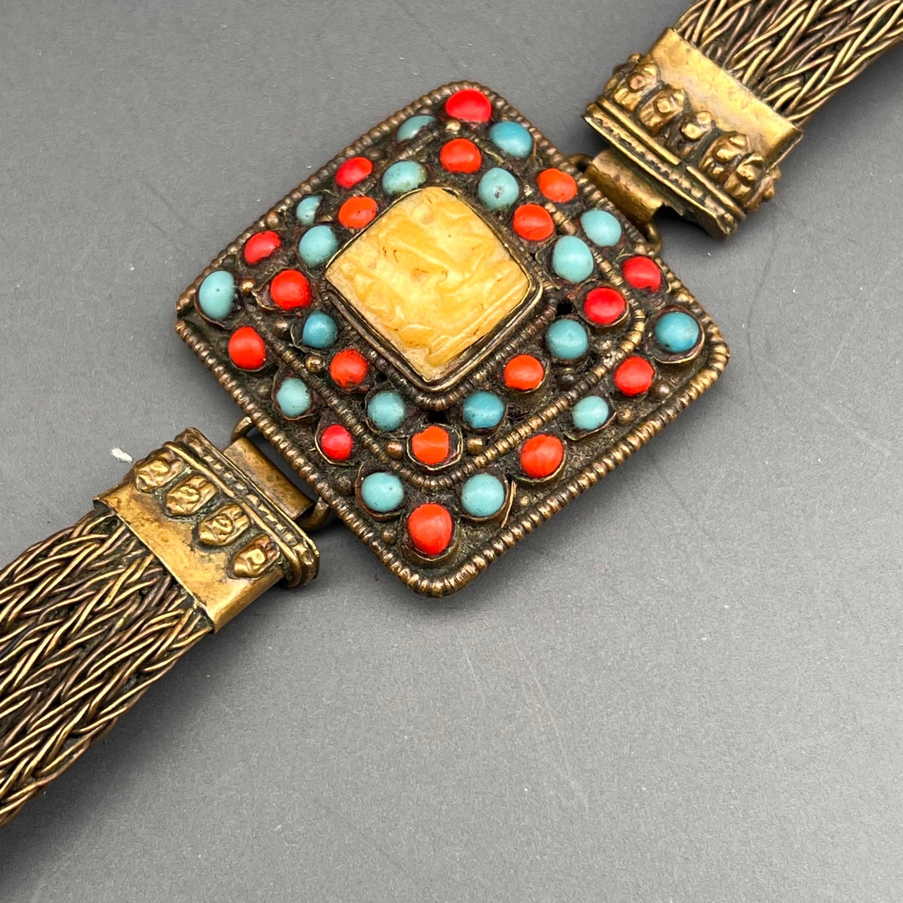 Artisan Handmade Tibet Bracelet with Carved Ganesha For Sale