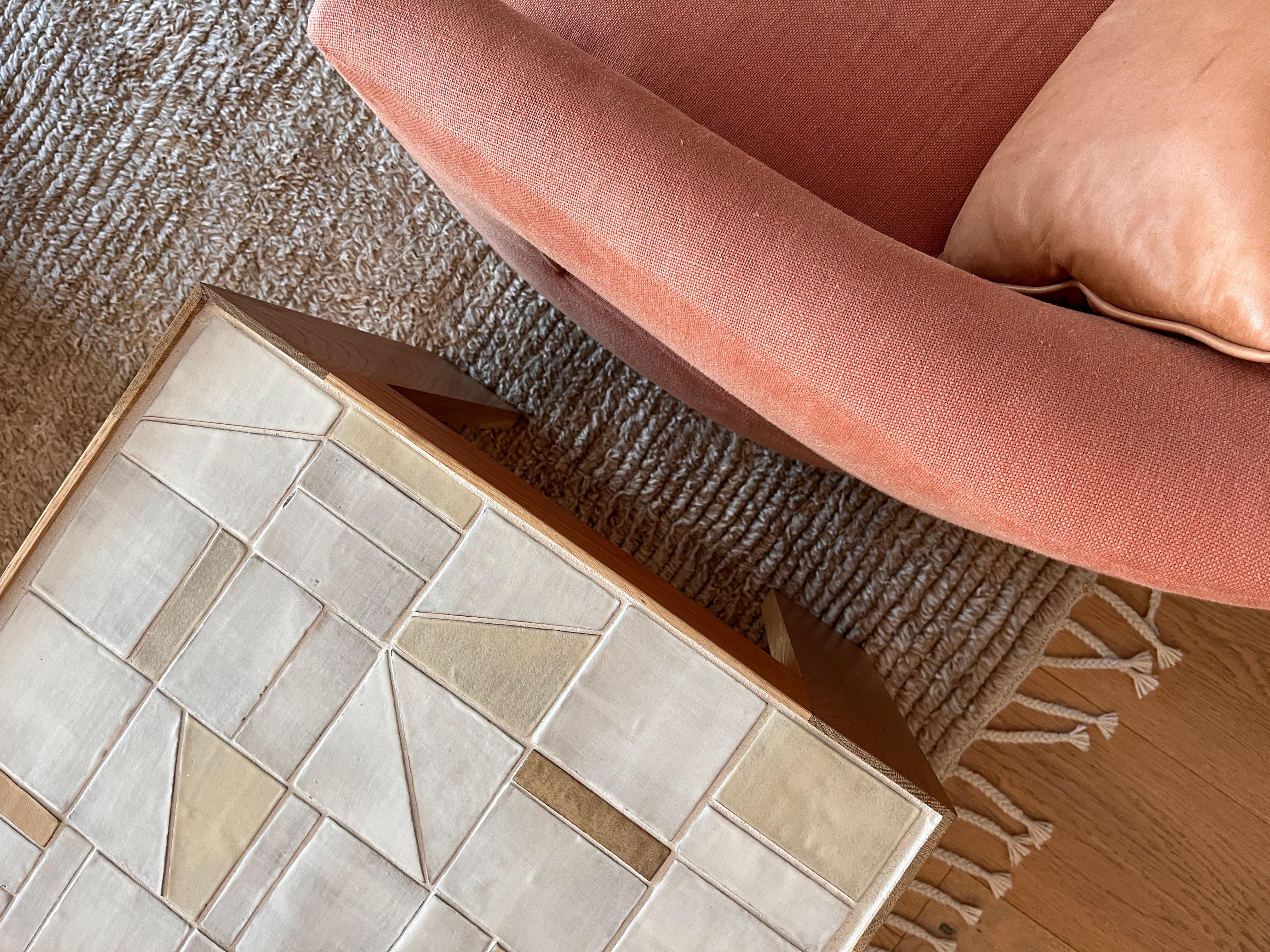 Ceramic Handmade Tile Top Lith Side Table, by Lynnea Jean For Sale