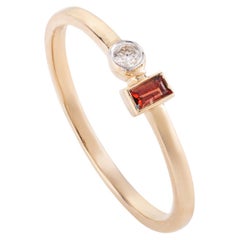 Handmade Tiny 14k Solid Yellow Gold Garnet and Diamond Ring for Her