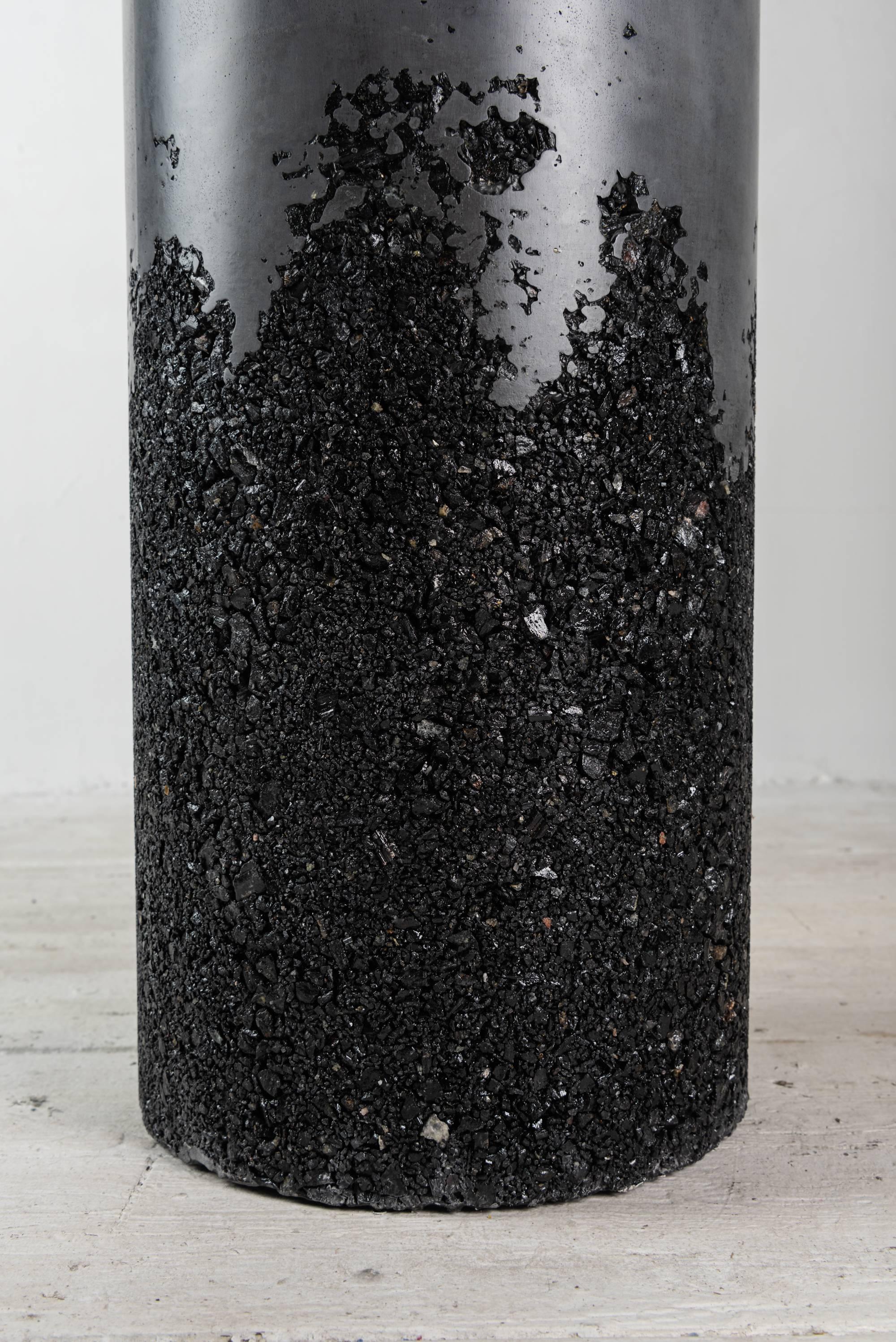 Handmade Tourmaline and Black Plaster Tall Drum, Side Table by Samuel Amoia For Sale 3