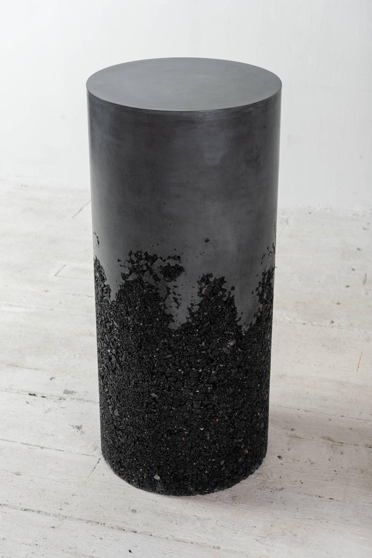 Contemporary Handmade Tourmaline and Black Plaster Tall Drum, Side Table by Samuel Amoia For Sale