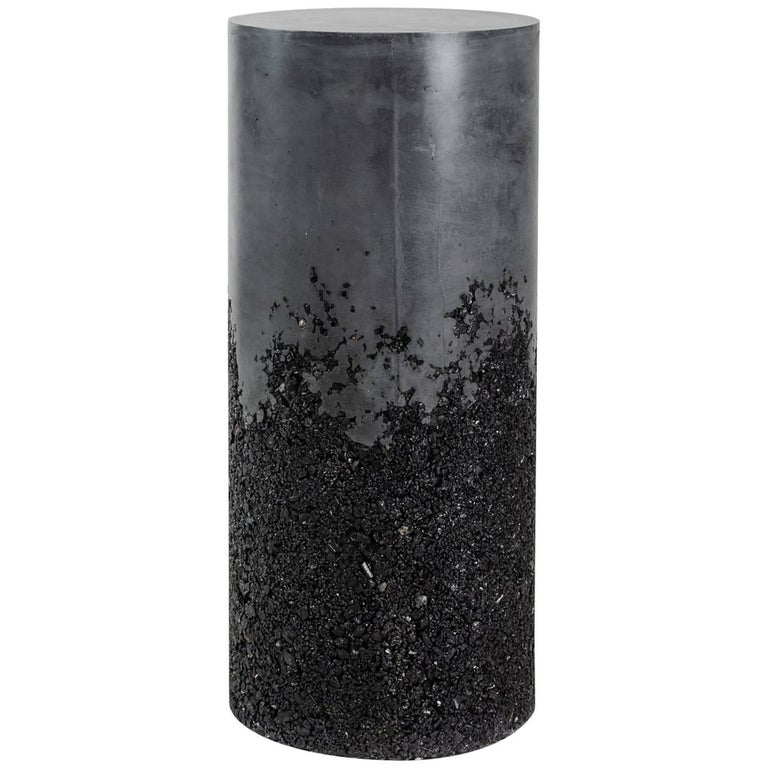 Handmade Tourmaline and Black Plaster Tall Drum, Side Table by Samuel Amoia For Sale
