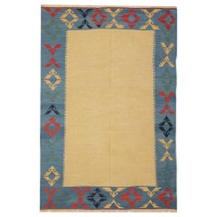 Handgefertigter traditioneller afghanischer Kelim-Teppich aus cremefarbener und blauer Wolle