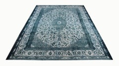 Handmade Traditional Area Rug, Green Grey Wool Medallion Carpet