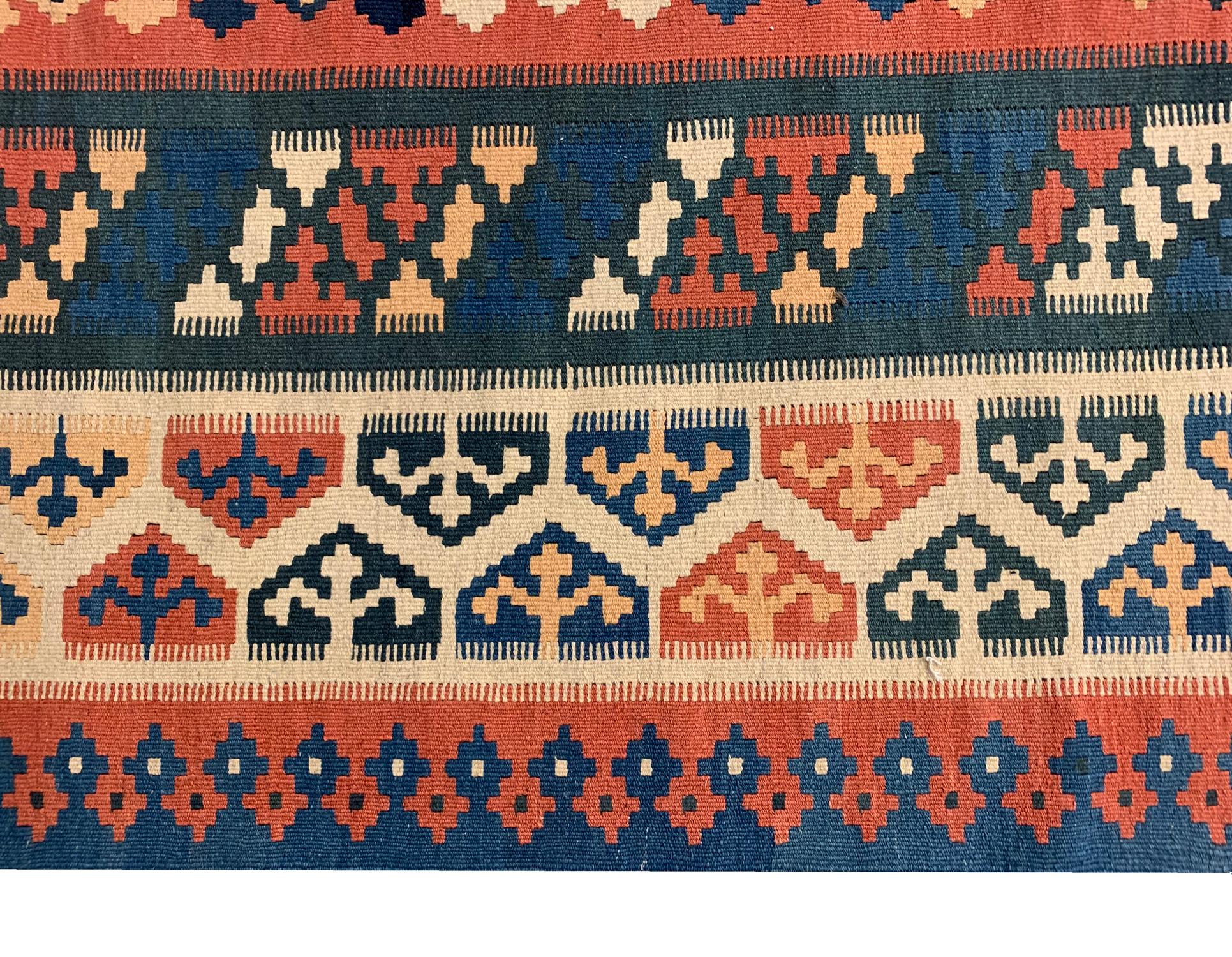 Hand-Woven Handmade Traditional Vintage Caucasian Kilim Rug For Sale