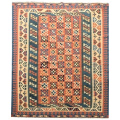 Tapis Kilim caucasien traditionnel vintage fait à la main