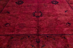 Alfombra de lana de transición hecha a mano con motivos florales en rojo