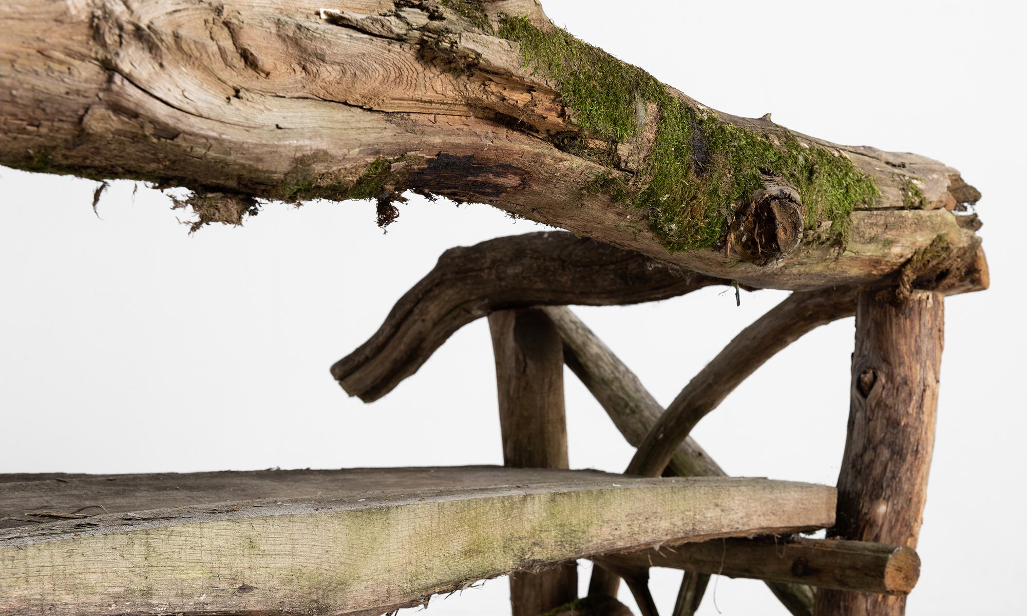 Primitive Handmade Tree Branch Garden Bench, France circa 1940.
