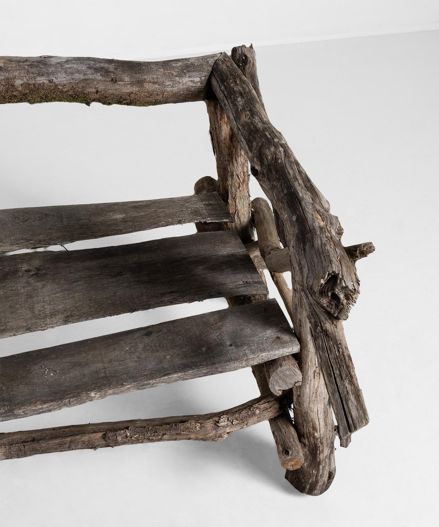 Mid-20th Century Handmade Tree Branch Garden Bench, France circa 1940.