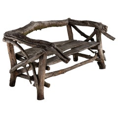 Handmade Tree Branch Garden Bench, France circa 1940.