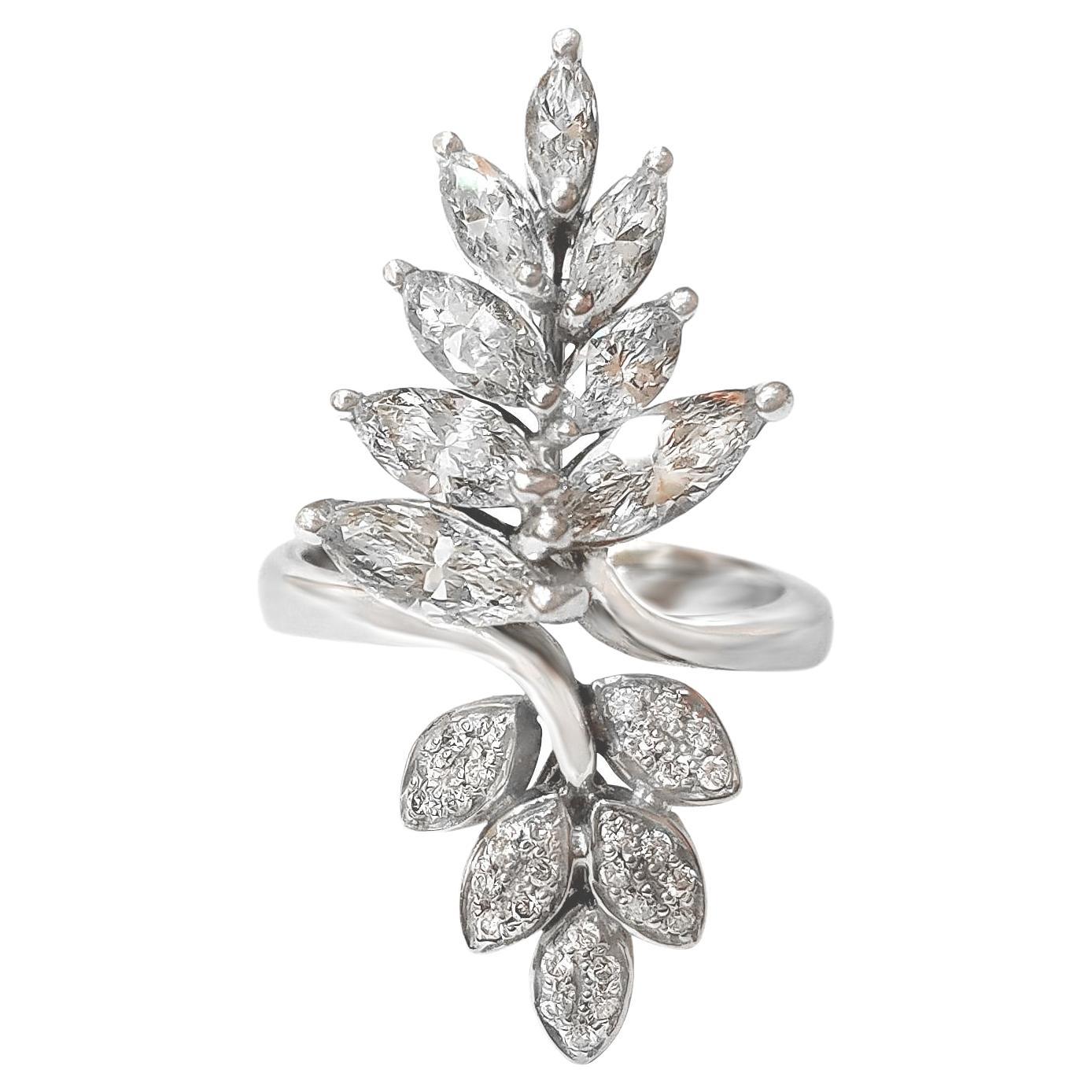 Handmade Tree of Life Ring, Approximately 2.75cts of Diamonds, 18k White Gold For Sale