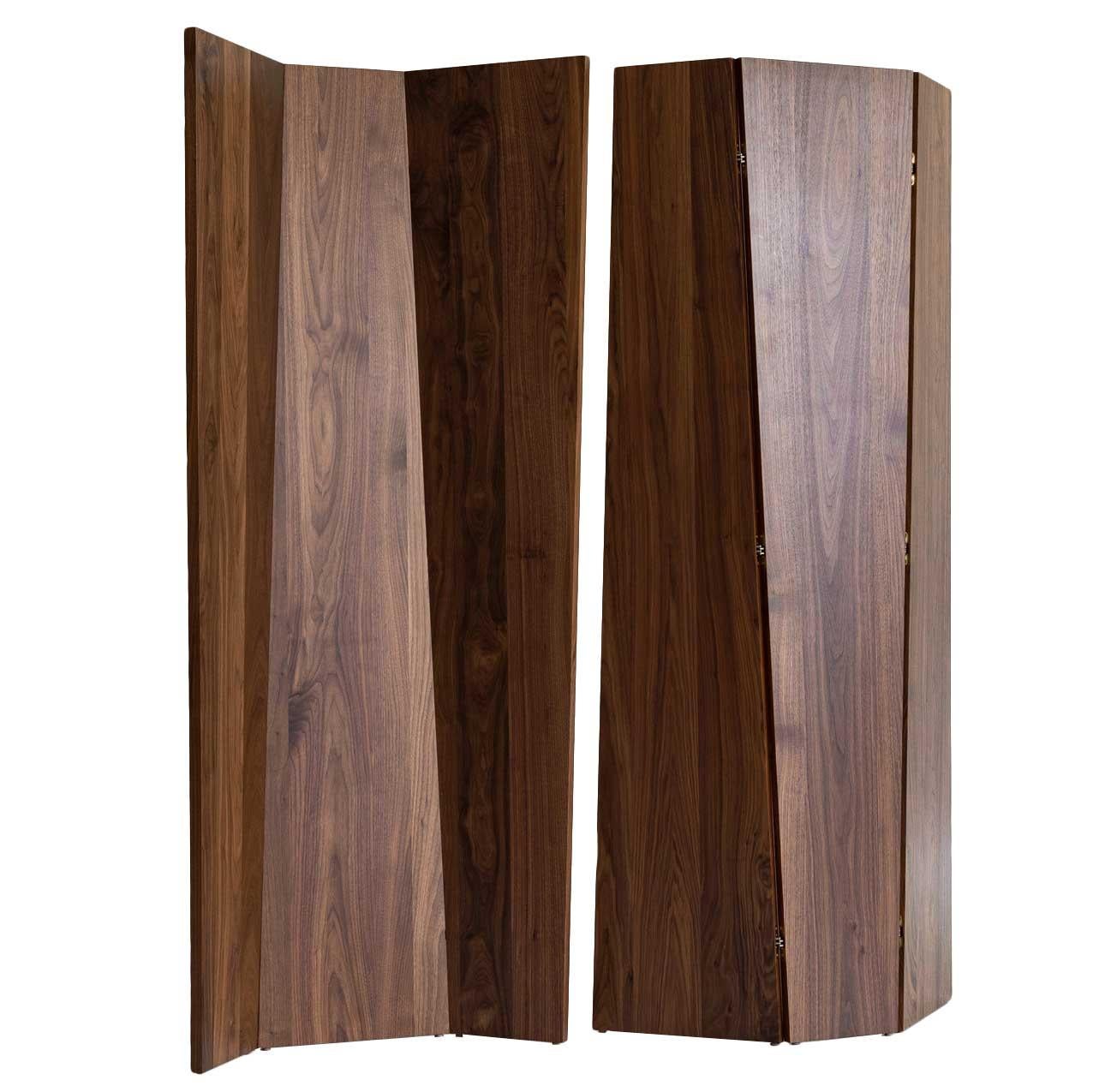 Handmade Tri-Fold Solid Walnut Folding Screen or Room Divider