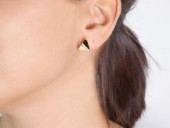 Handmade Triangle Earrings with Diamonds in 18 Karat Yellow Gold
