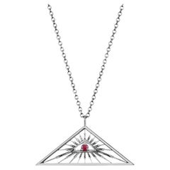 Handmade Triangle Eye Pendant Necklace with Red Round Ruby in 14Kt White Gold