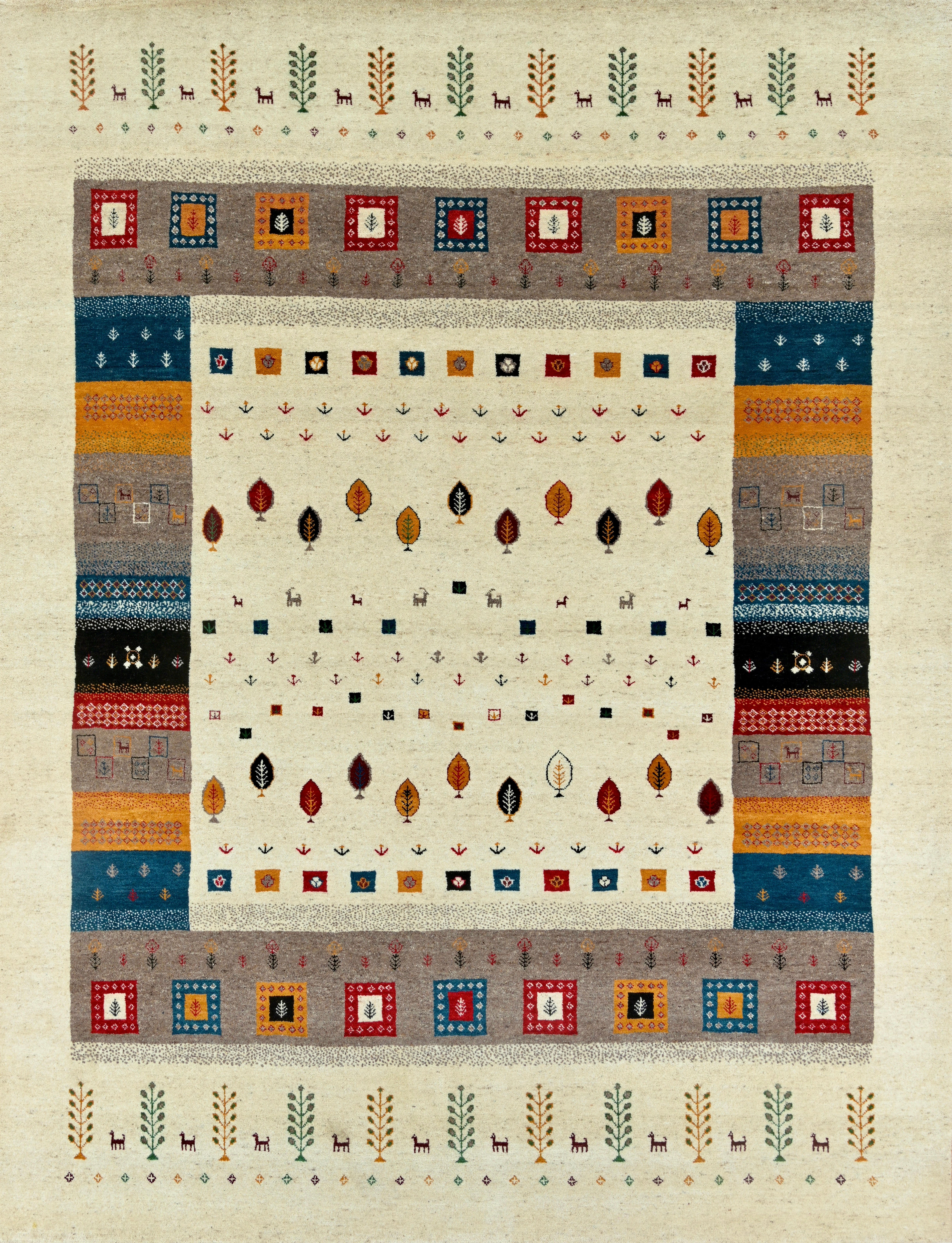 Handmade Tribal Gabbeh Wool Rug in Beige, Red, Blue and Multicolor