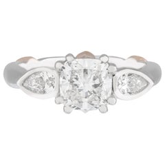 Handmade Trilogy Style Cushion Diamond & Pear Shoulders Trilogy Engagement Ring