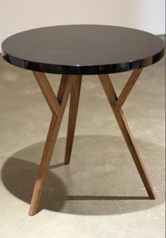 Handmade Tripod Side Table in Walnut with high gloss Black Lacquer top