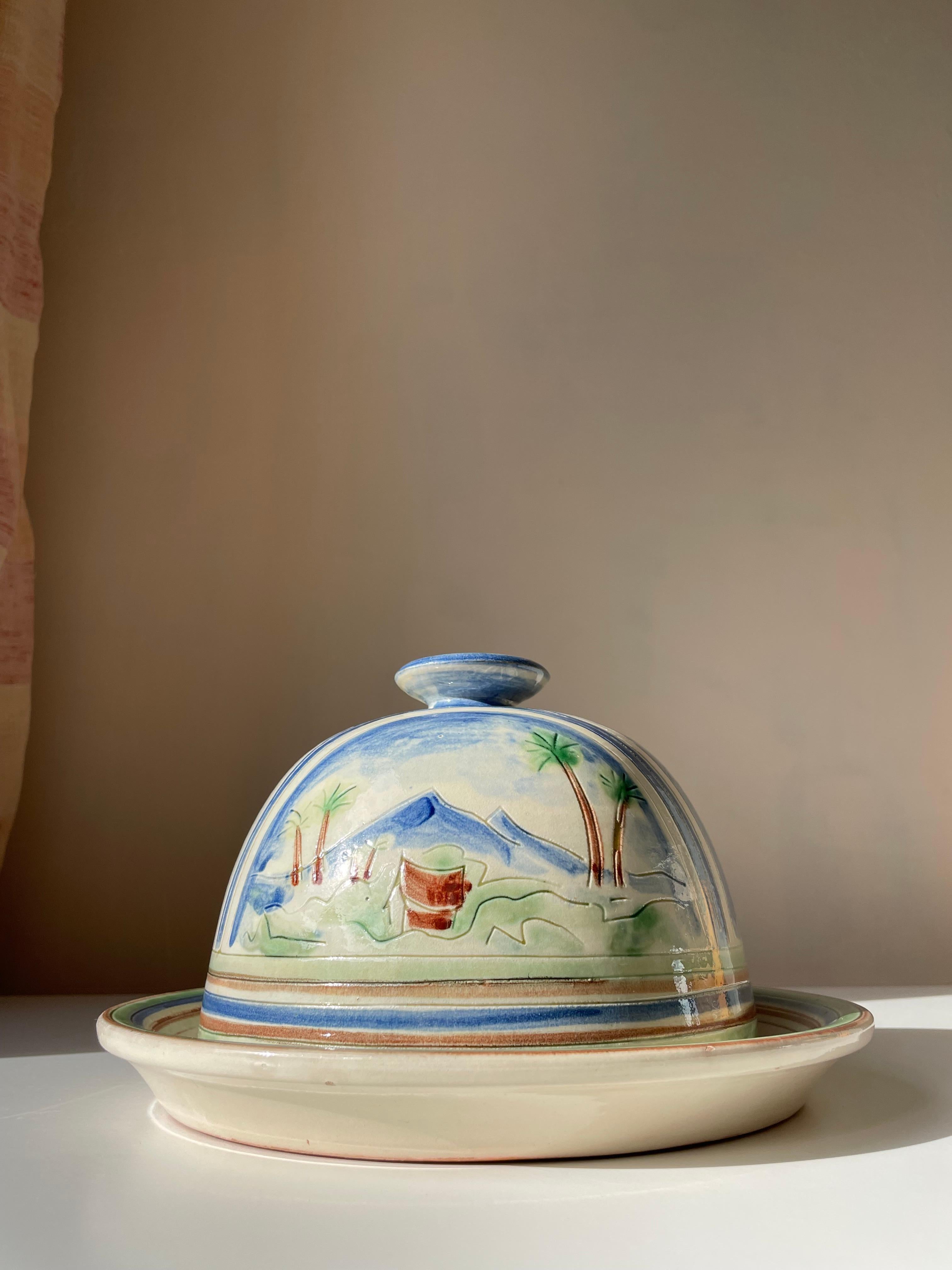 Handmade Danish 1950s Tropic Decor Ceramic Dome And Plate For Sale 4