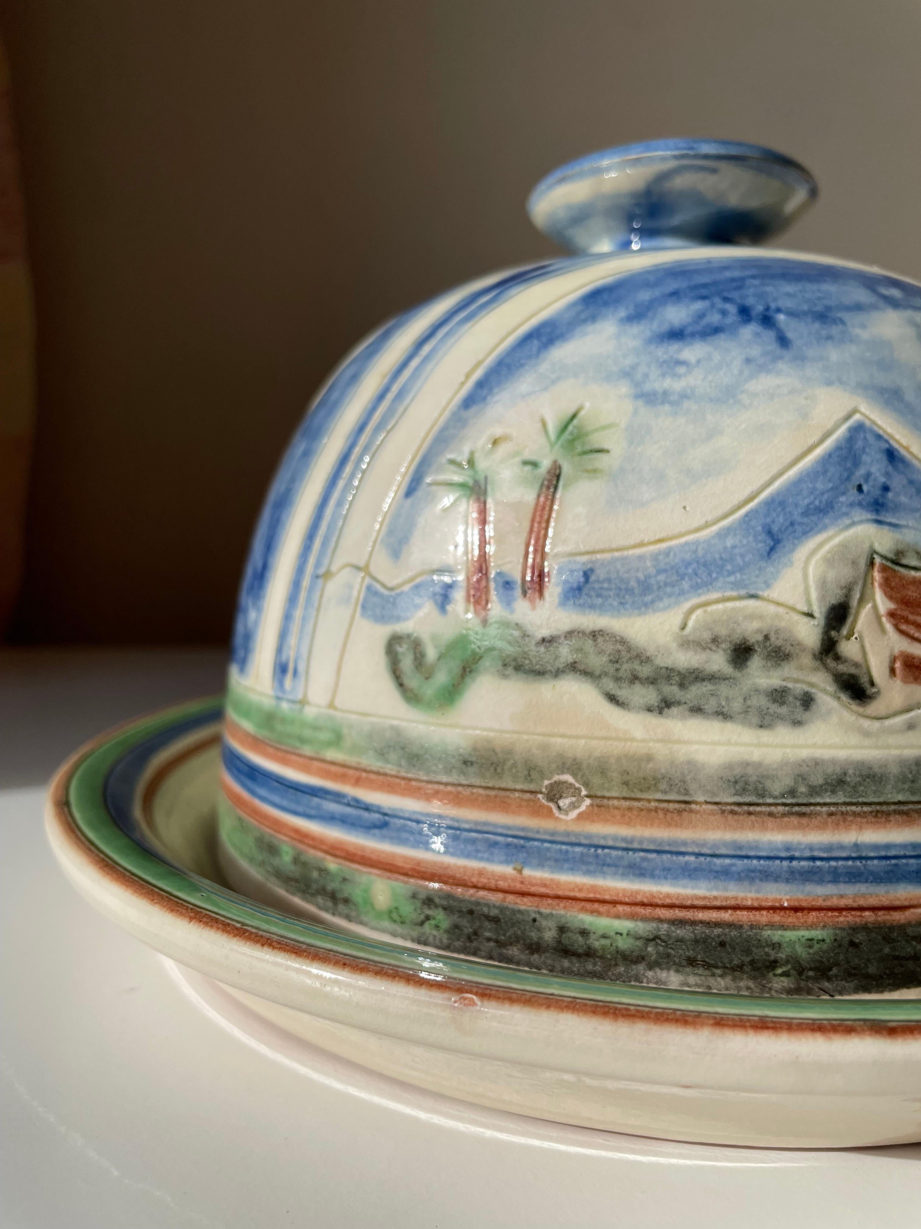 Handmade Danish 1950s Tropic Decor Ceramic Dome And Plate For Sale 5