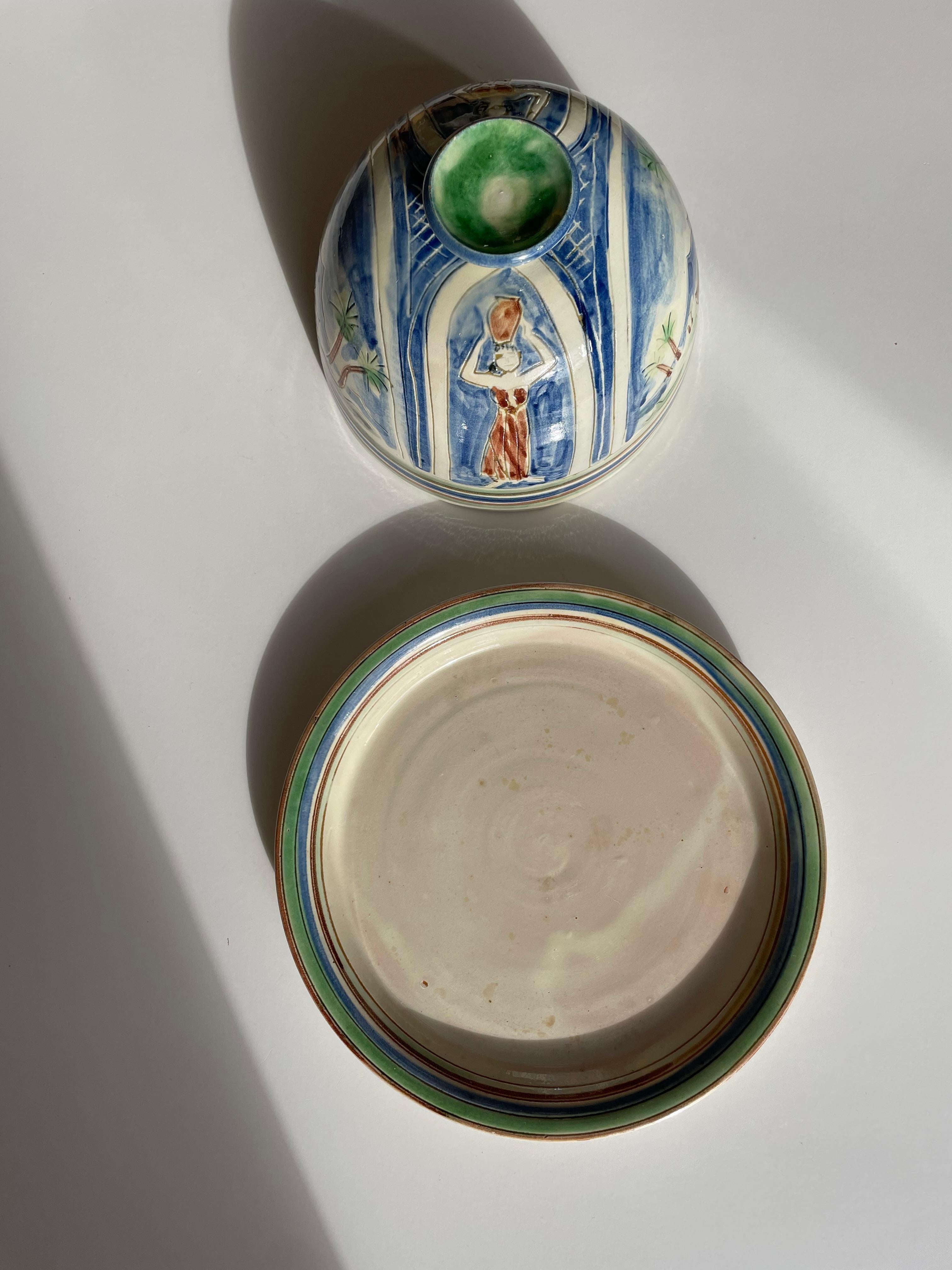 Handmade Danish 1950s Tropic Decor Ceramic Dome And Plate For Sale 7