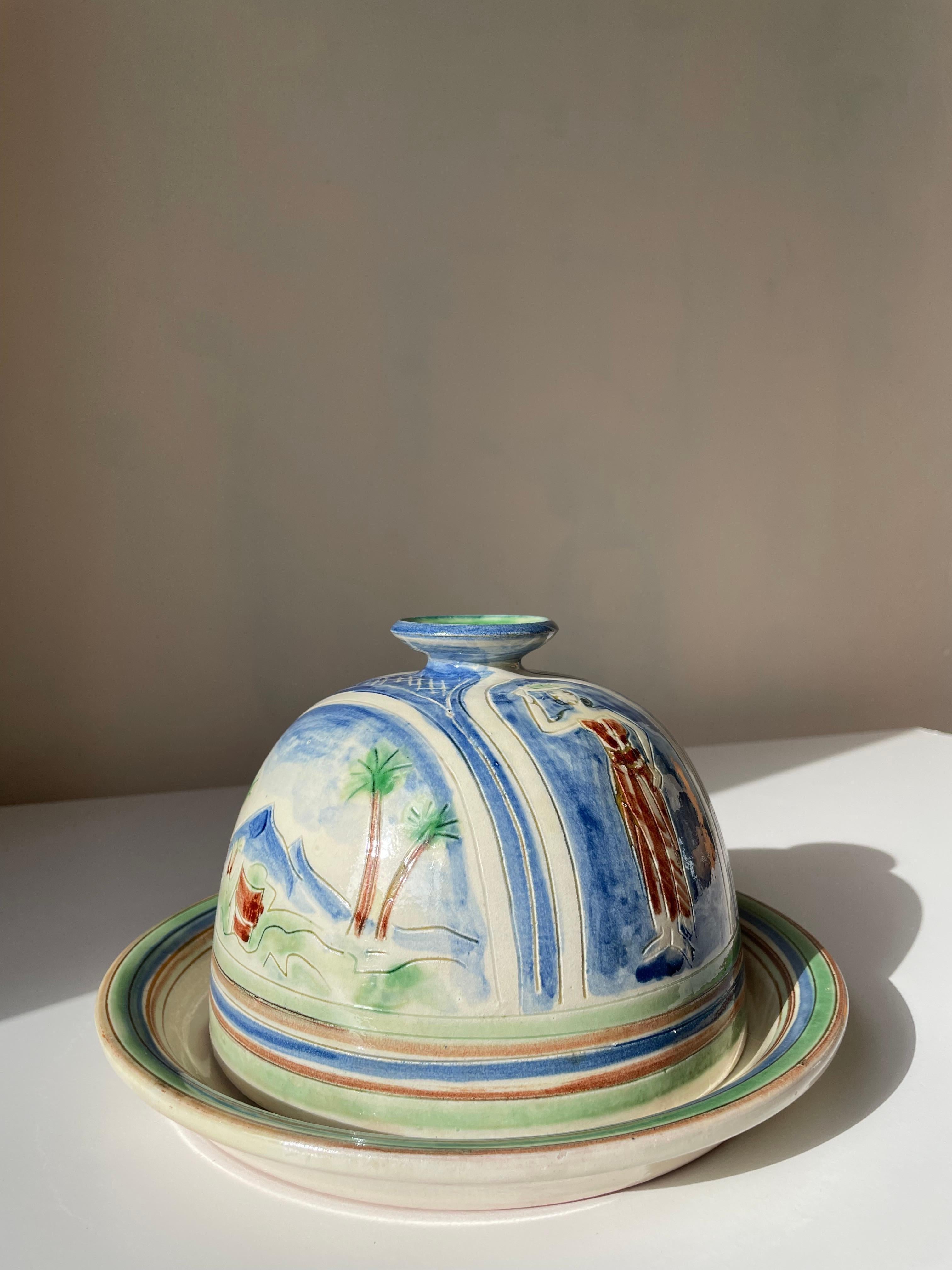 Handmade Danish 1950s Tropic Decor Ceramic Dome And Plate For Sale 2