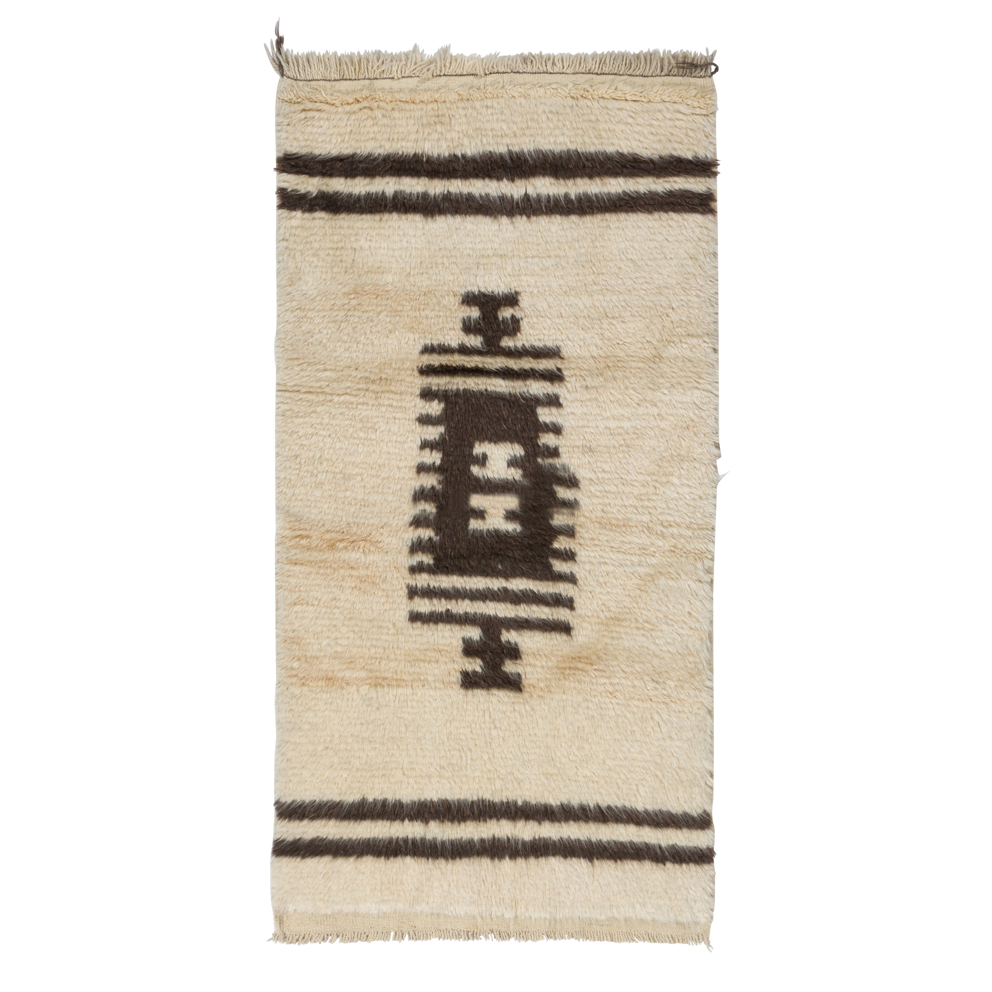 Alfombra Tulu hecha a mano con lana natural beige y marrón. Opciones personalizadas disponibles en venta