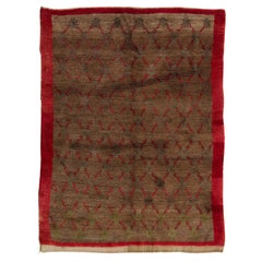 Vintage 5.2x7 Ft Handmade Tulu Wool Rug with Floral Lattice Design in Camel & Red Colors