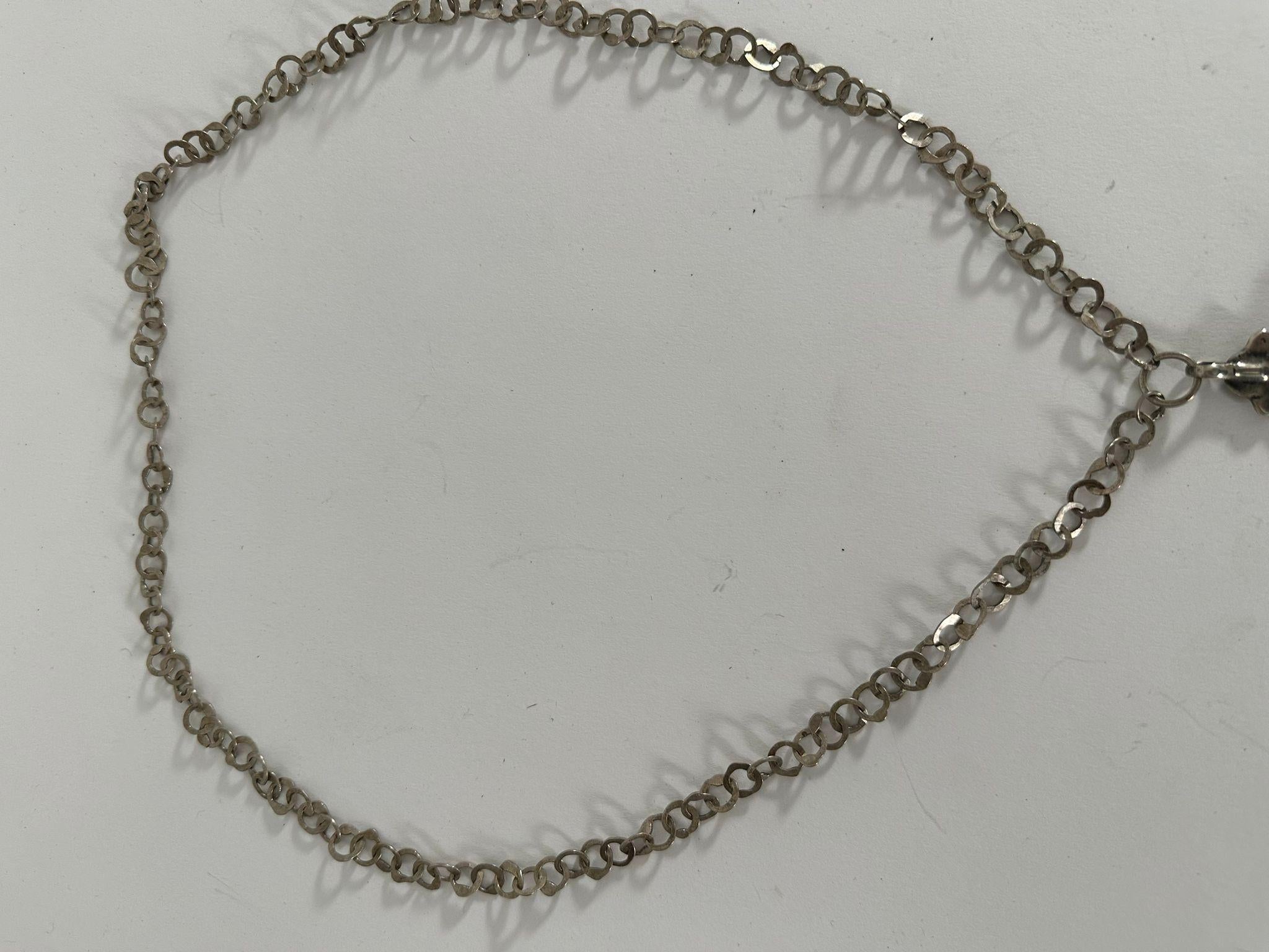 Handmade Tunisian Jewish Silver Hamsa Necklace with Original Chain In Excellent Condition For Sale In New York, NY