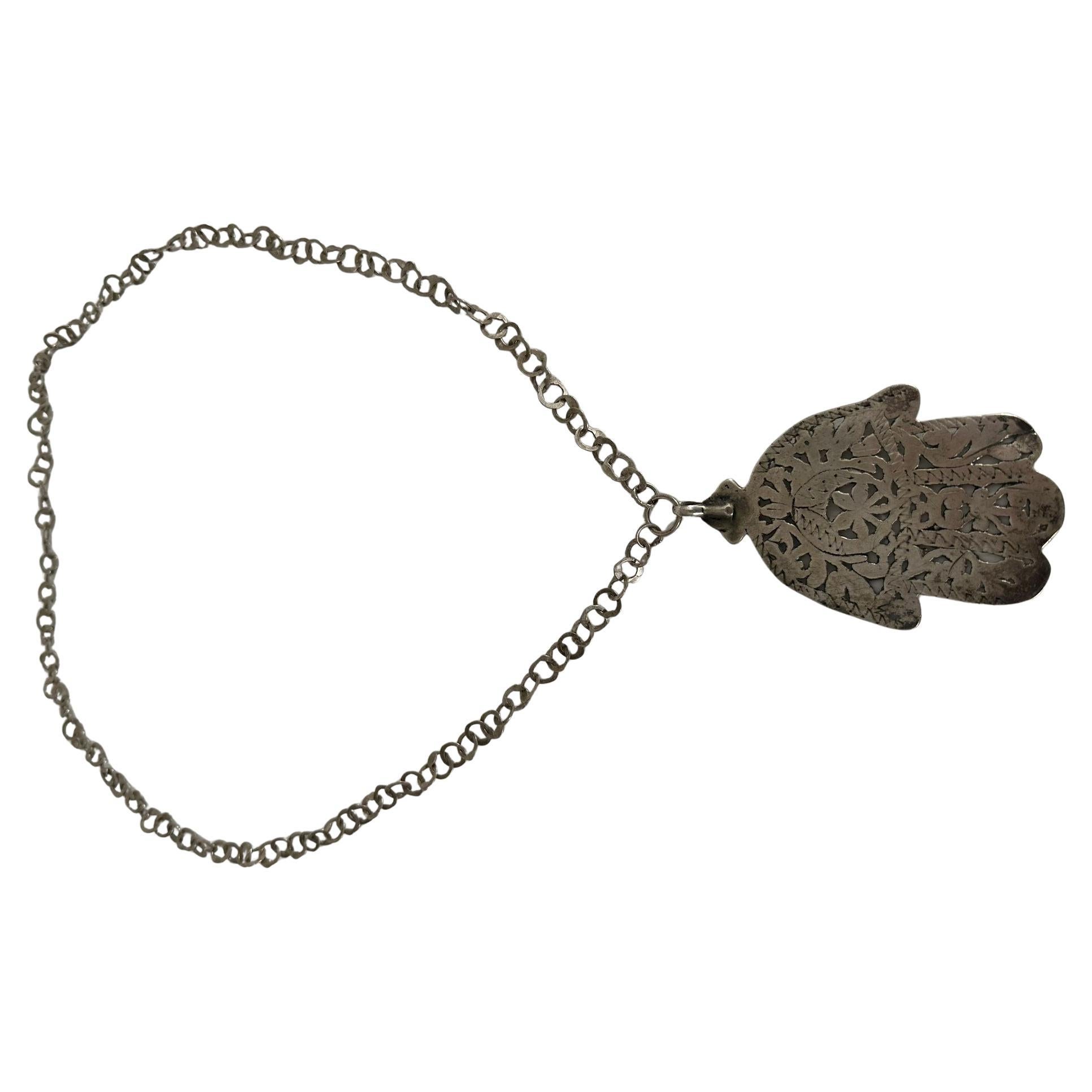 Handmade Tunisian Jewish Silver Hamsa Necklace with Original Chain