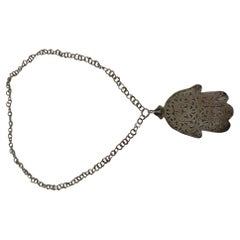 Collana Hamsa tunisina ebraica in argento fatta a mano con catena originale