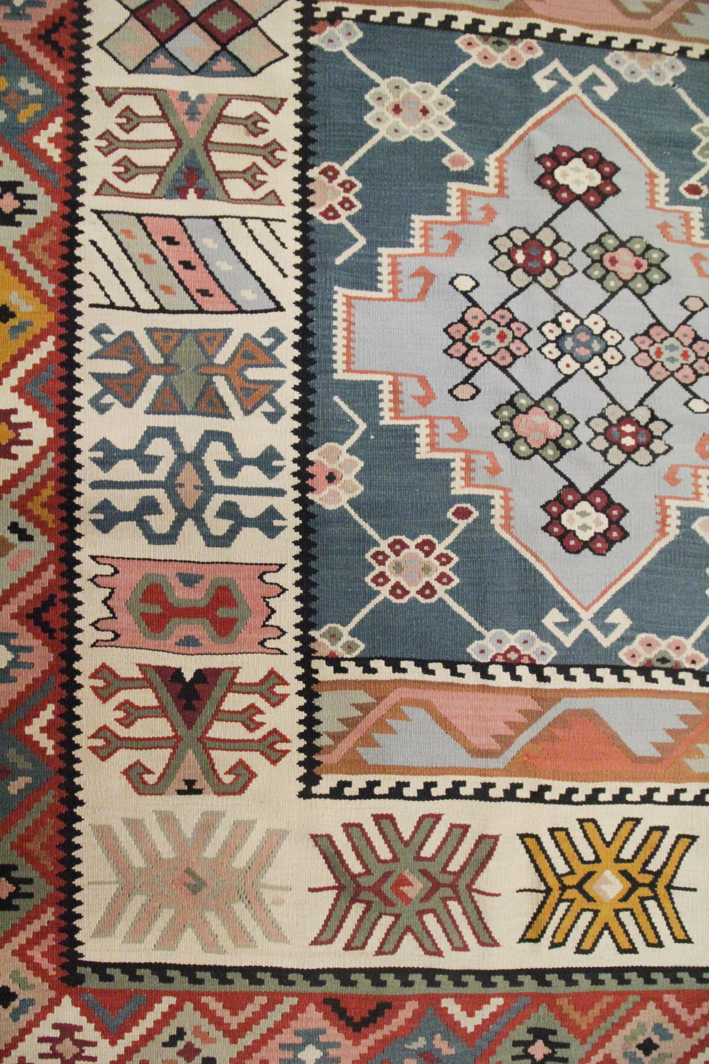 Handmade Turkish Antique Kilim Rug Traditional Flat Woven Wool Carpet Geometric For Sale 4