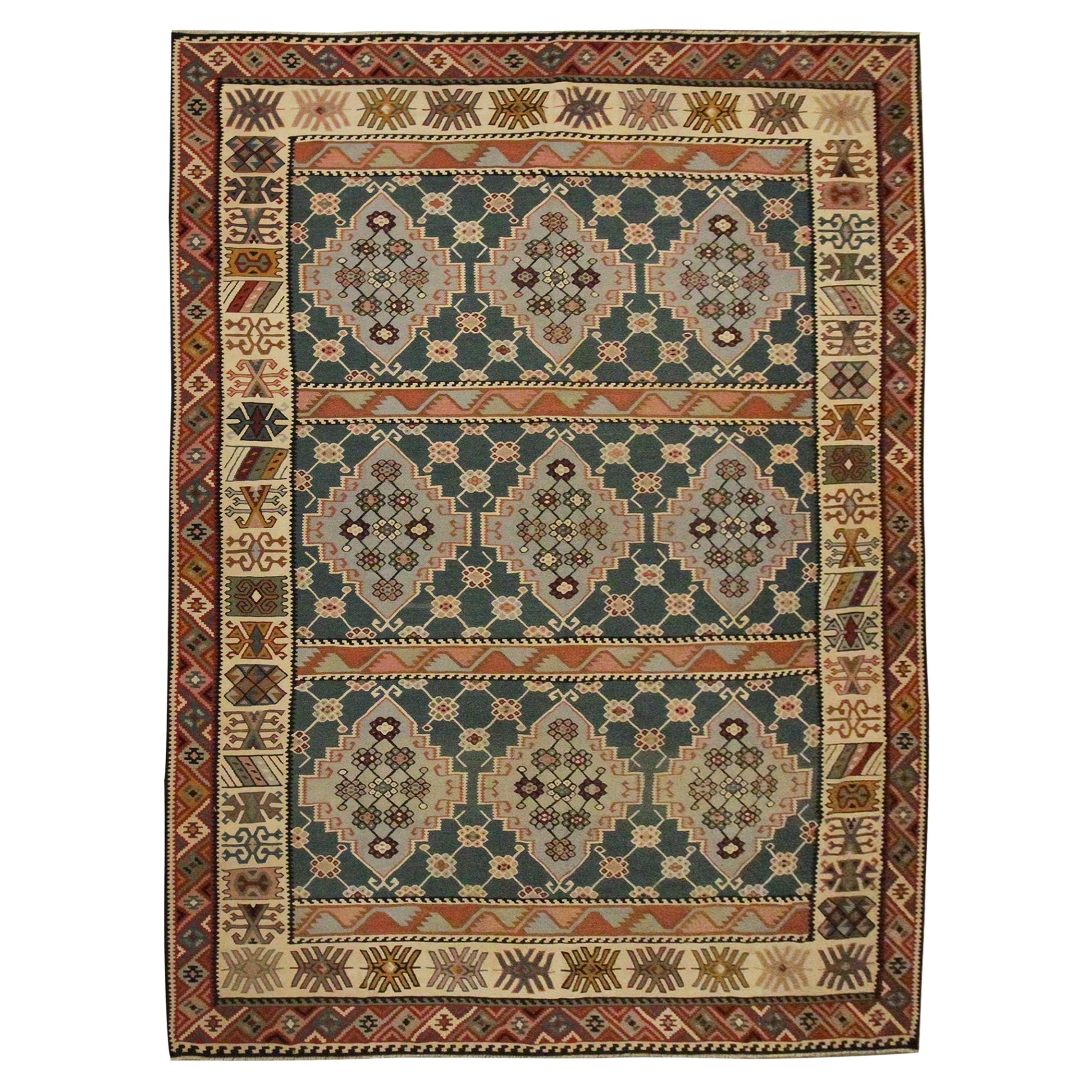 Handmade Turkish Antique Kilim Rug Traditional Flat Woven Wool Carpet