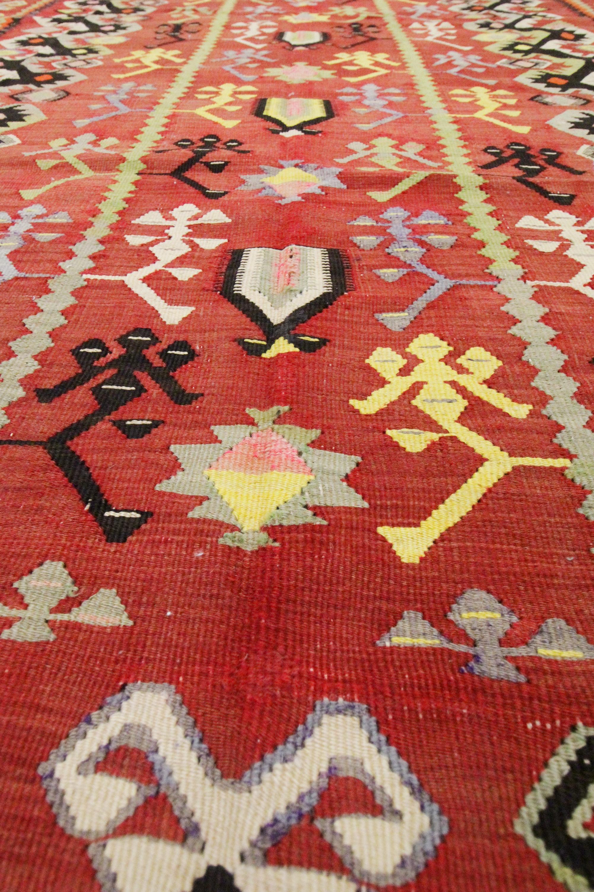 Early 20th Century Handmade Turkish Kilim Traditional Wool Rust-Red Flat-woven Area Rug For Sale