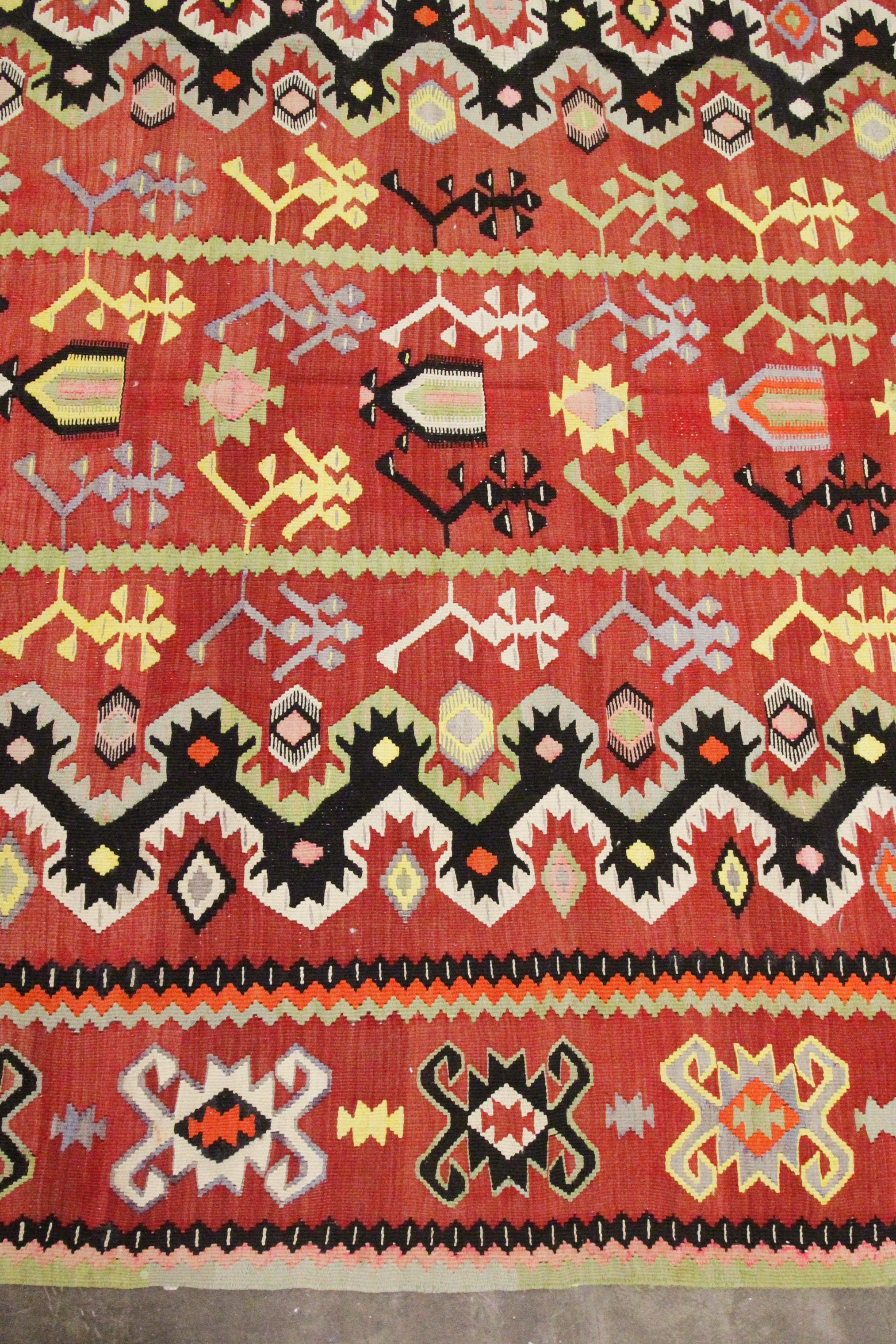 Handmade Turkish Kilim Traditional Wool Rust-Red Flat-woven Area Rug For Sale 2