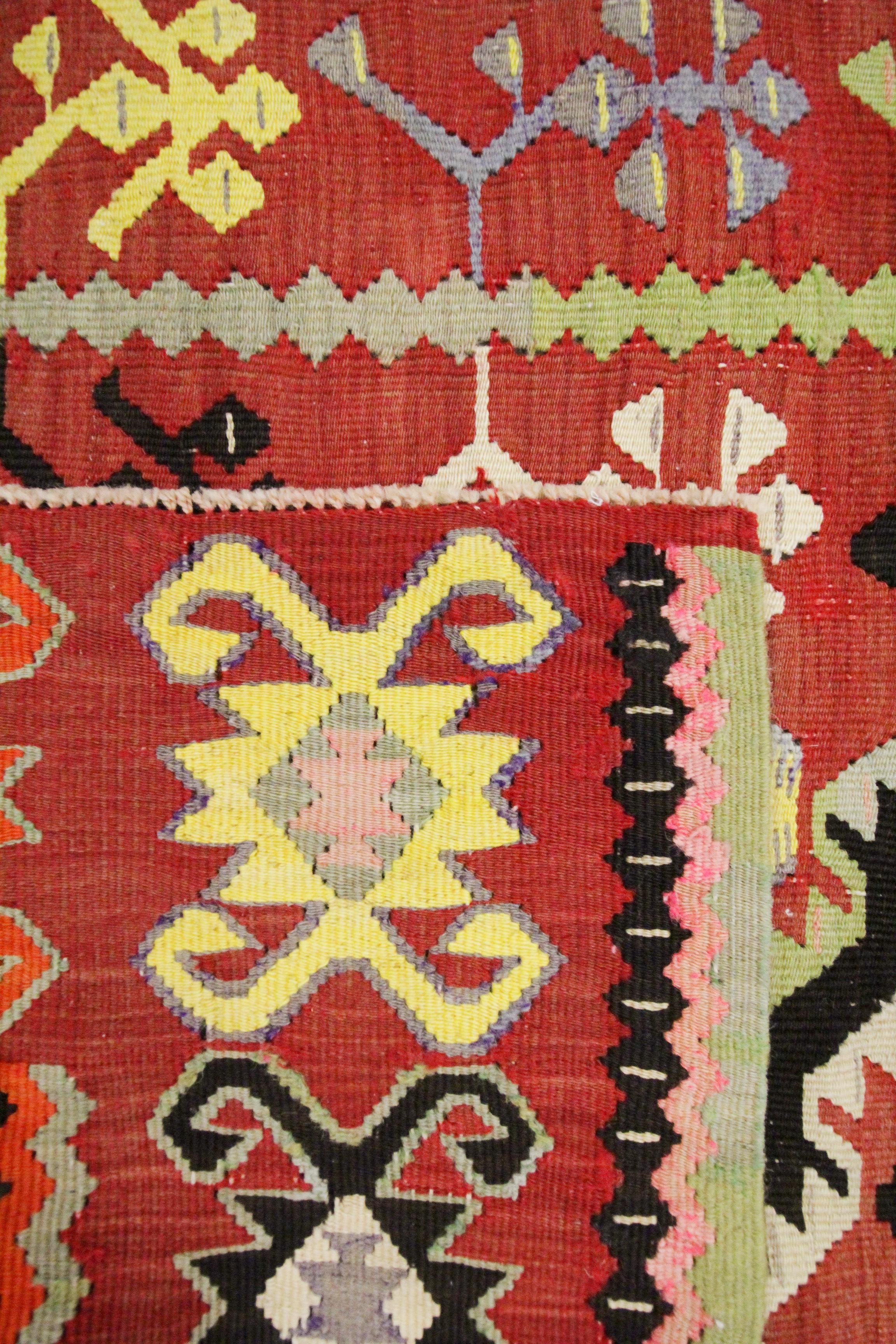 Handmade Turkish Kilim Traditional Wool Rust-Red Flat-woven Area Rug For Sale 3