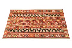 Handmade Turkish Kilim Traditional Wool Rust-Red Flat-woven Area Rug Geometric