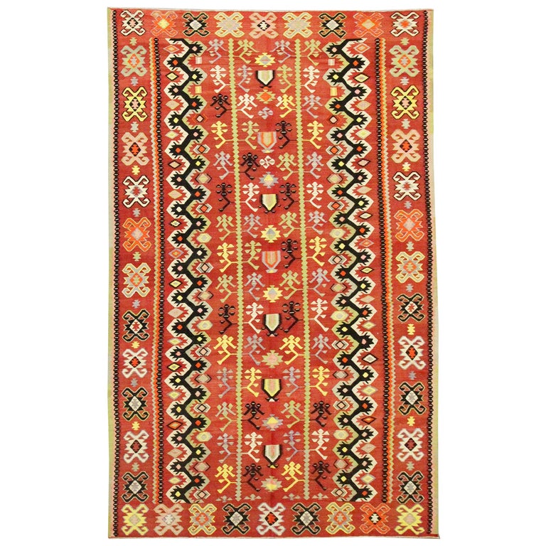 Handmade Turkish Kilim Traditional Wool RustRed Flatwoven Area Rug