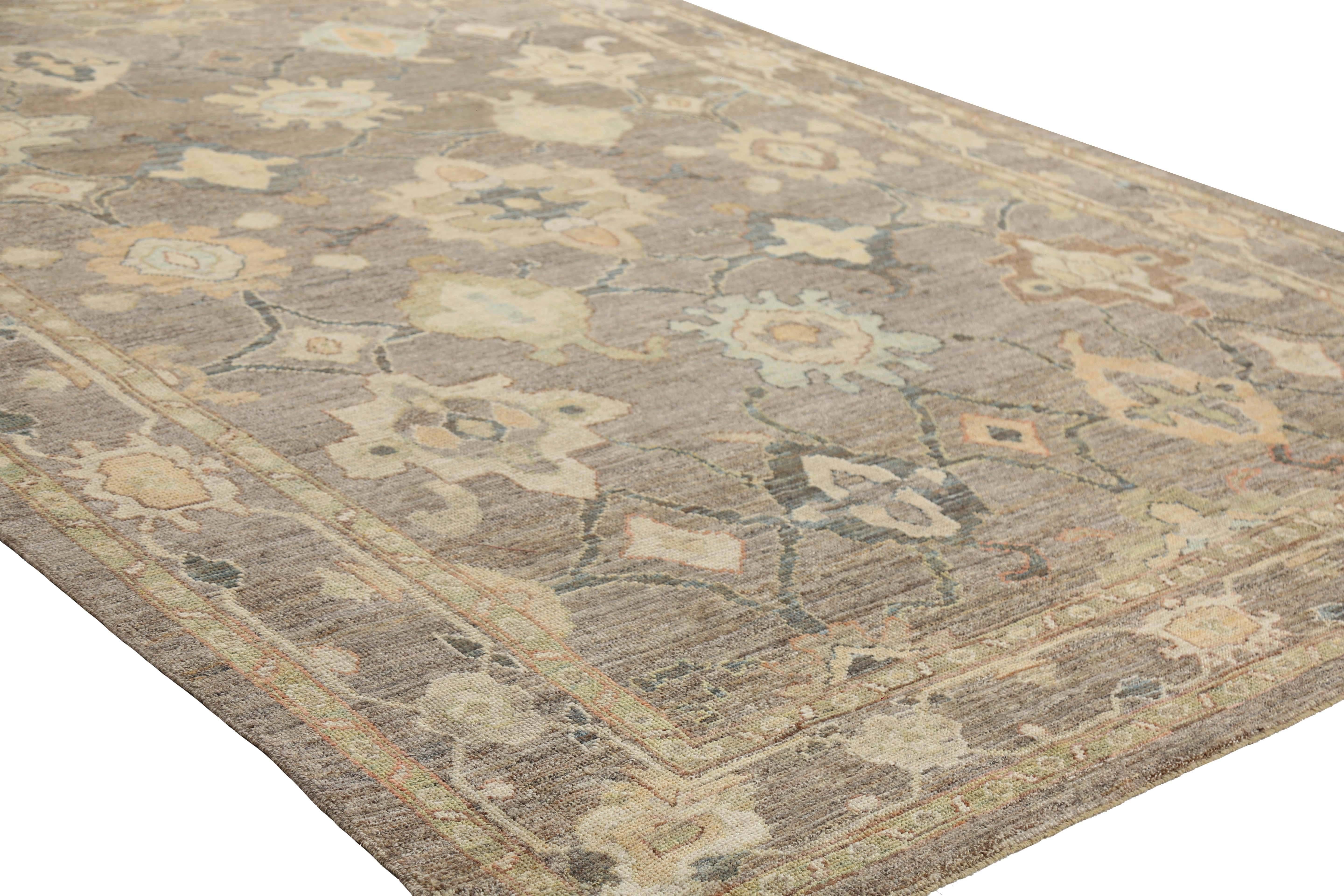 Contemporary Handmade Turkish Oushak Rug - Brown Background with Natural Motif Design For Sale