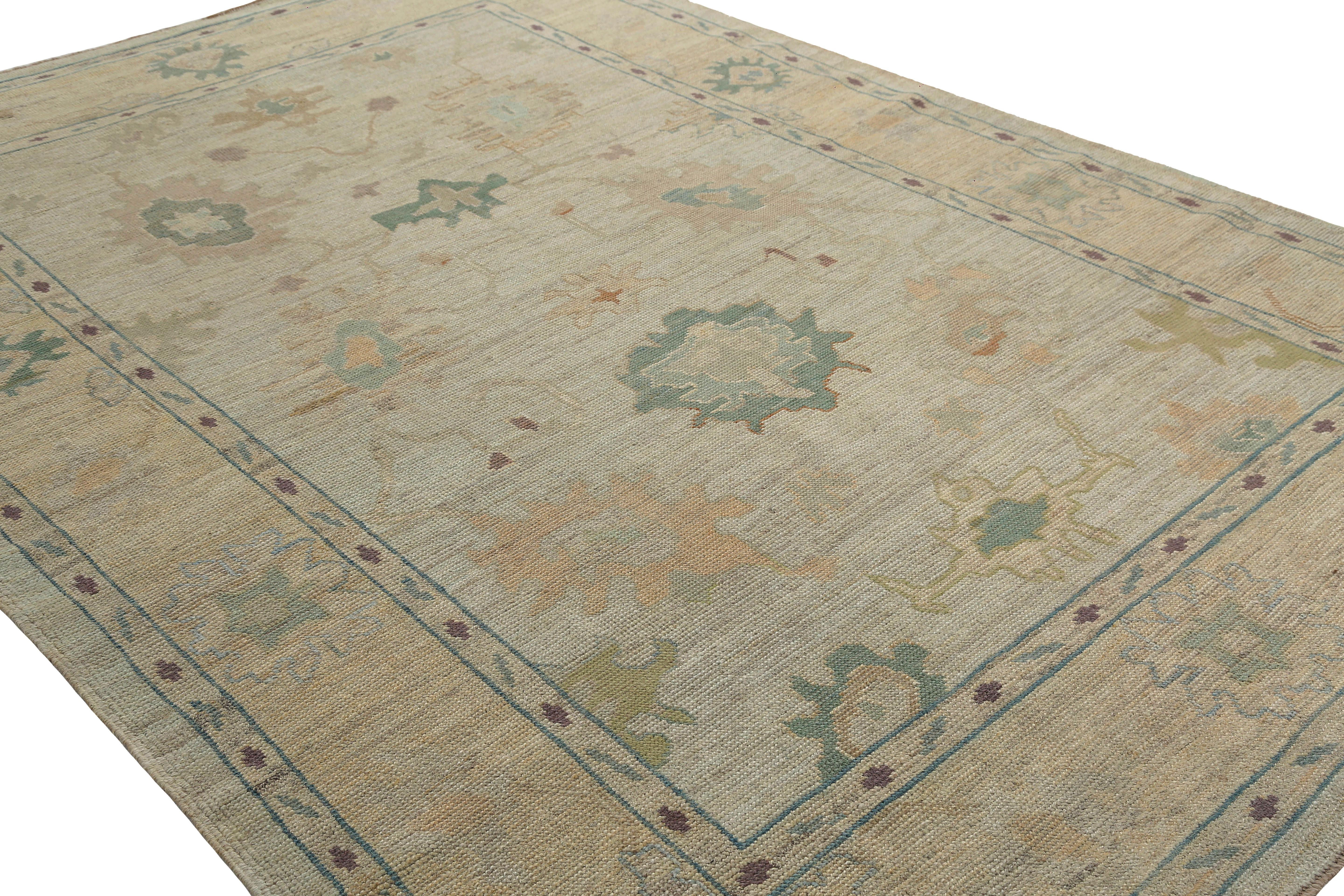 Handmade Turkish Oushak Rug with Bright Floral Motifs For Sale 5