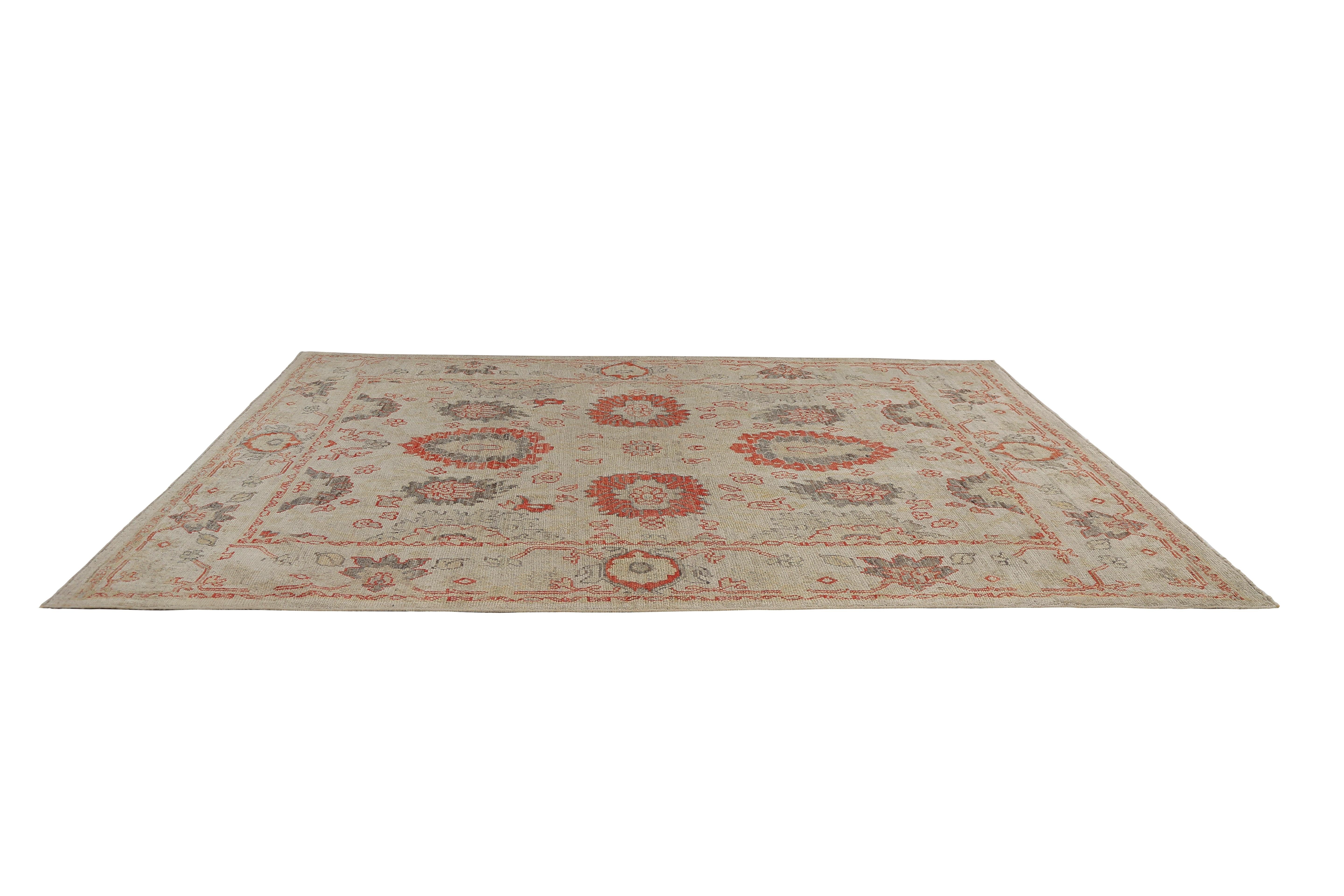 Hand-Woven Handmade Turkish Oushak Rug with Bright Floral Motifs For Sale