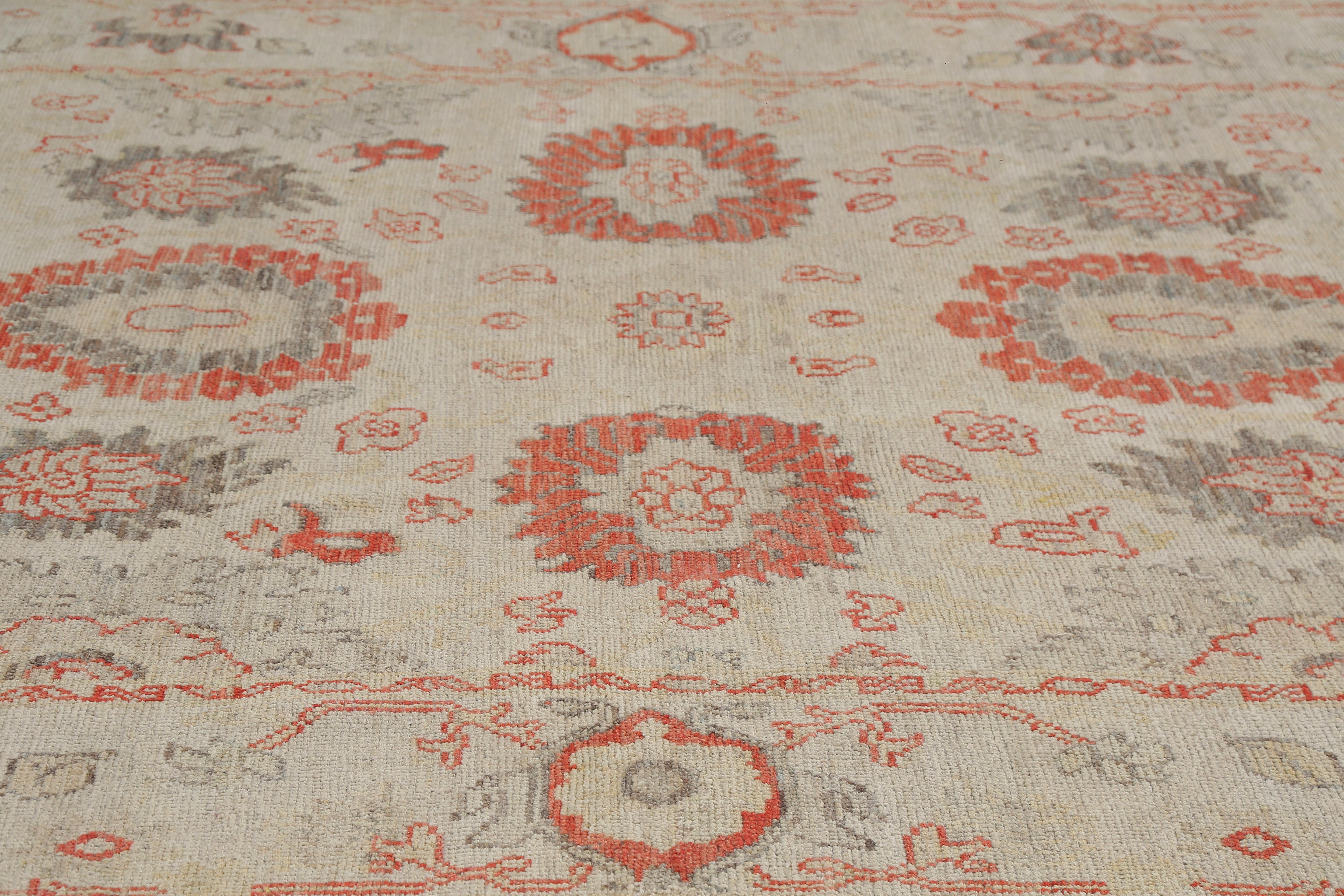 Handmade Turkish Oushak Rug with Bright Floral Motifs In New Condition For Sale In Dallas, TX