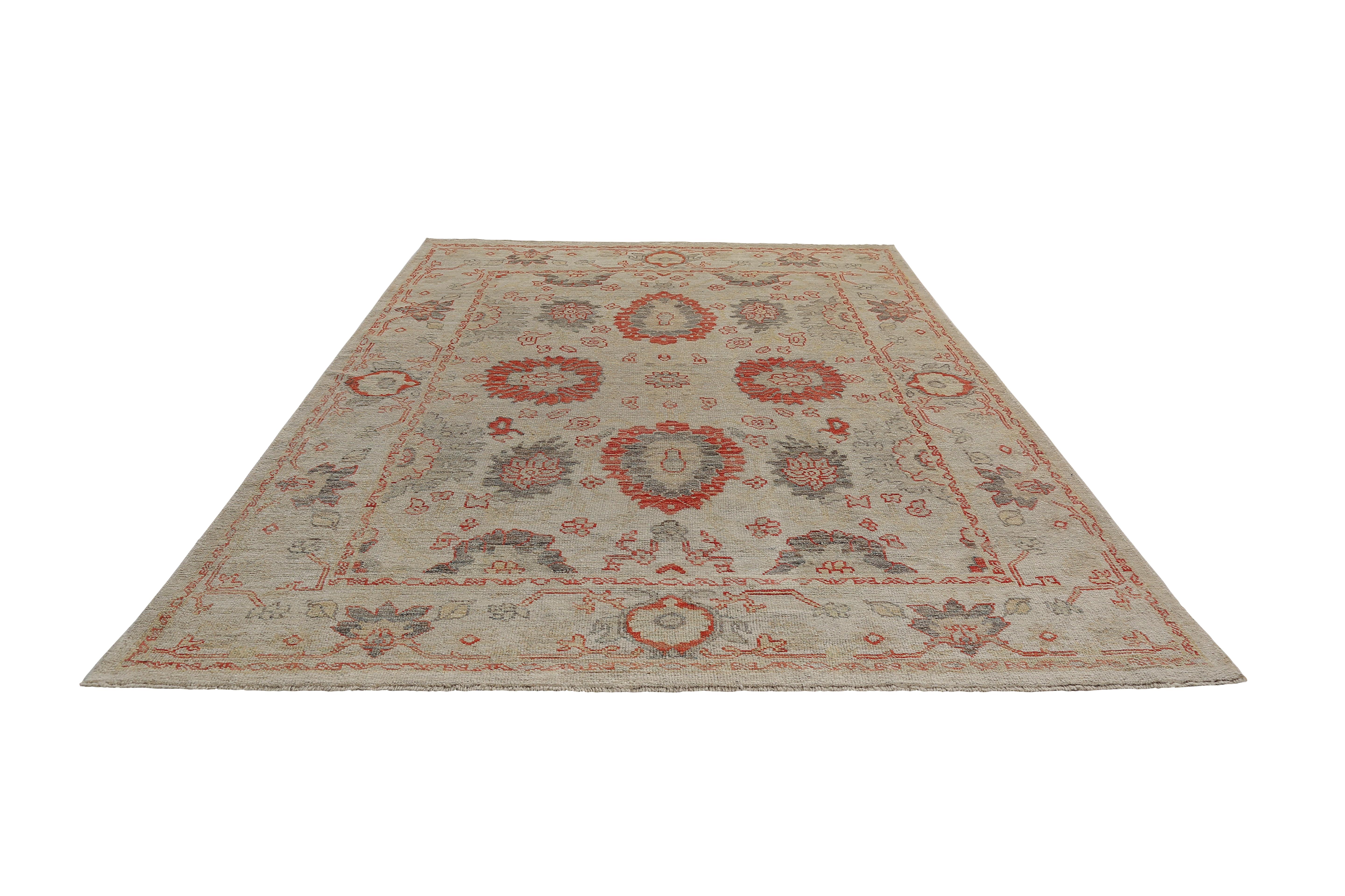 Contemporary Handmade Turkish Oushak Rug with Bright Floral Motifs For Sale
