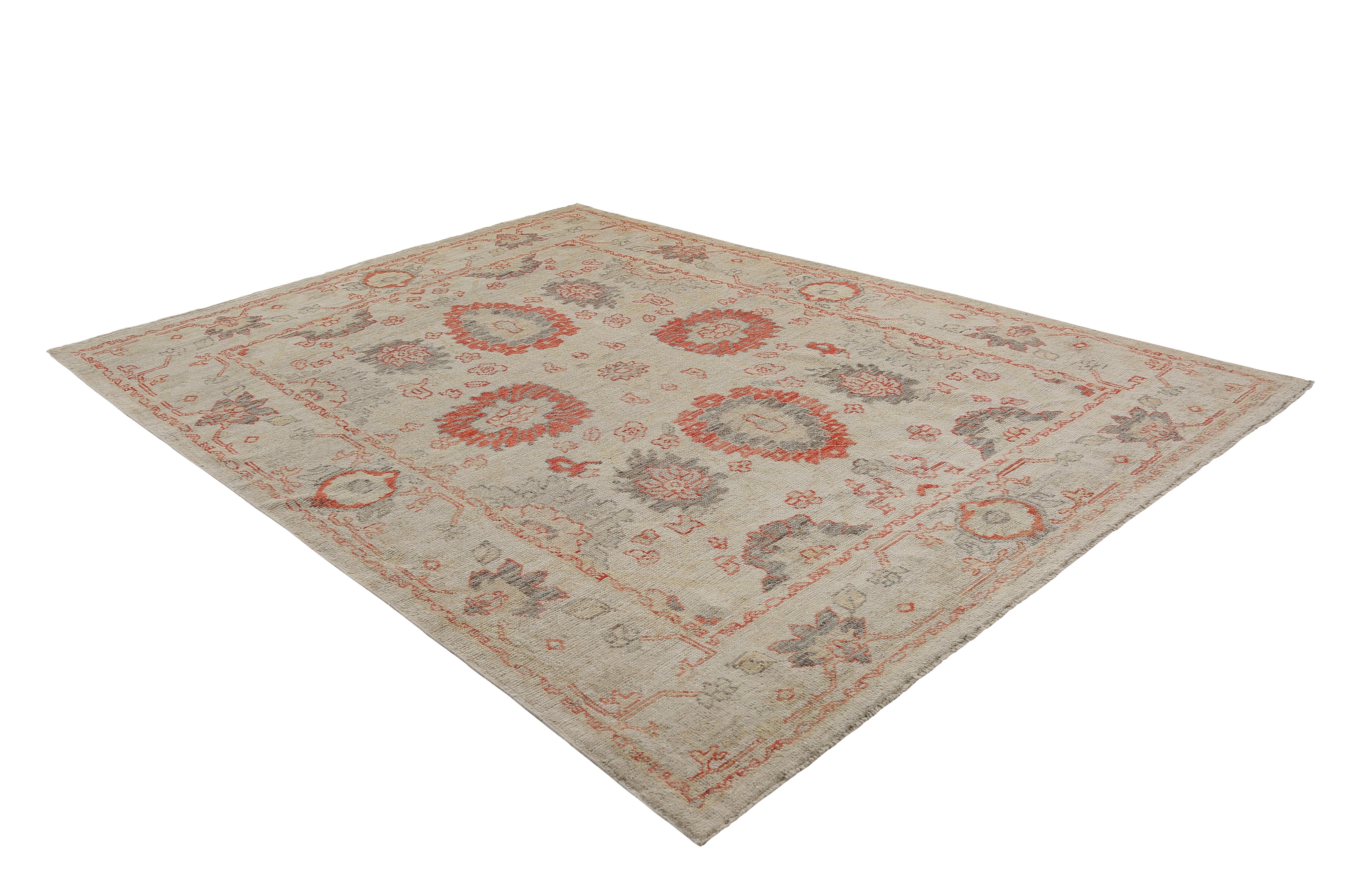 Handmade Turkish Oushak Rug with Bright Floral Motifs For Sale 2