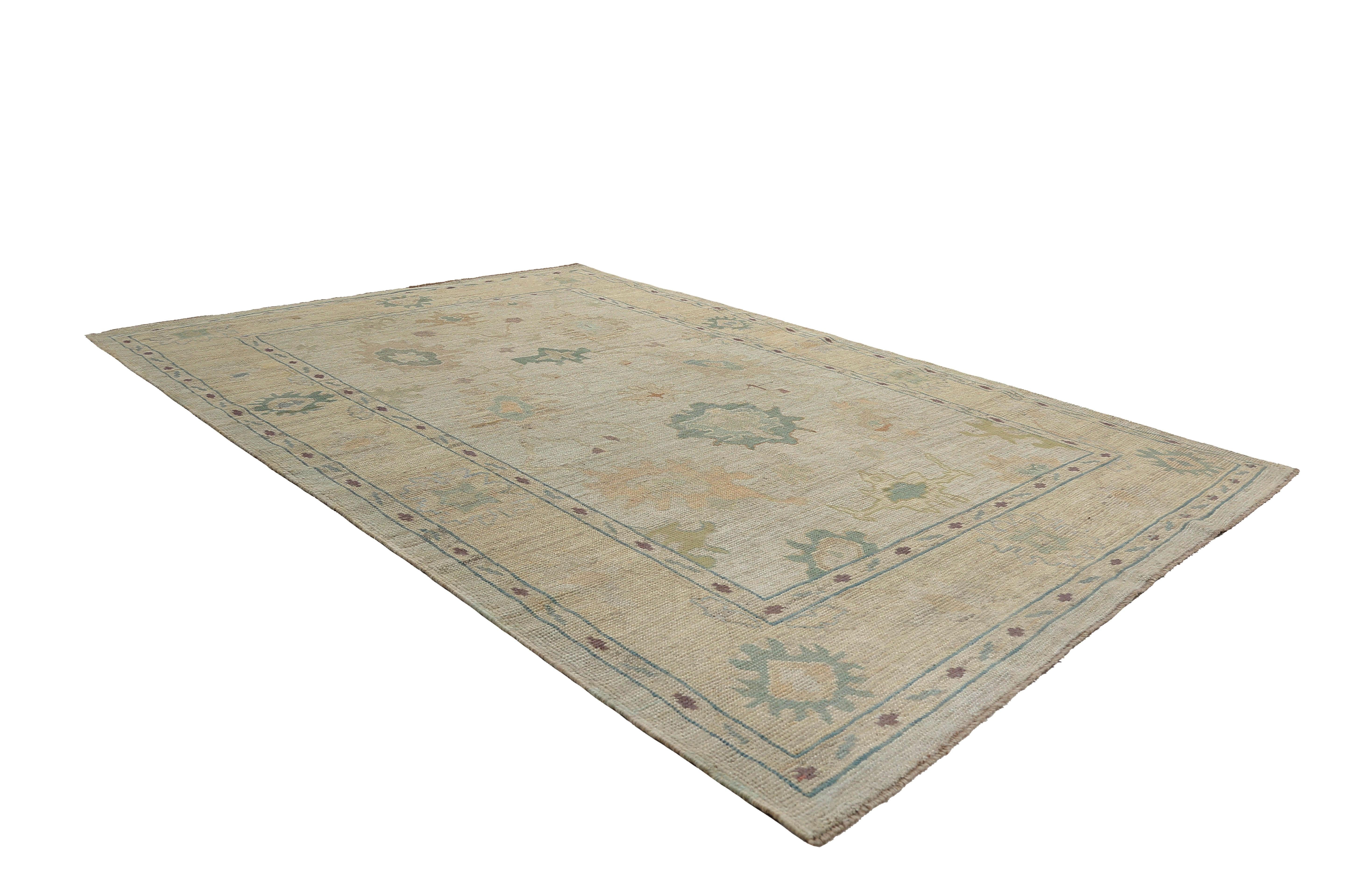 Handmade Turkish Oushak Rug with Bright Floral Motifs For Sale 3