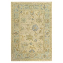 Afghanistan Oushak Area Rugs Circa 1990 - Wool Ivory Light Blue Design - 95563