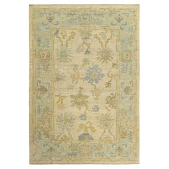 Handmade Turkish Oushak Rug with Floral Design